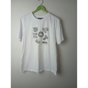 Sonneti London Mens White Graphic T-Shirt Fingerprint Print Crew Neck Large